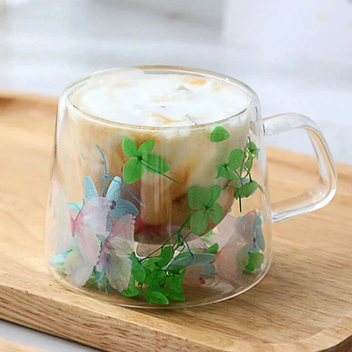 3 Tasses en Verre Floral Double Paroi 250ml – Parfaites pour Café