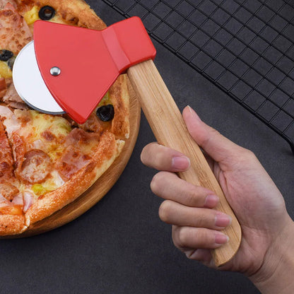 3 Coupe-Pizza Élégant en Acier Inoxydable avec Manche en Bois