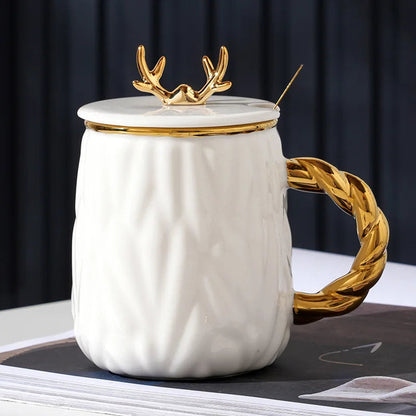 Tasse en Céramique d'Élan – Luxe et Grande Capacité pour Couple 350 ml