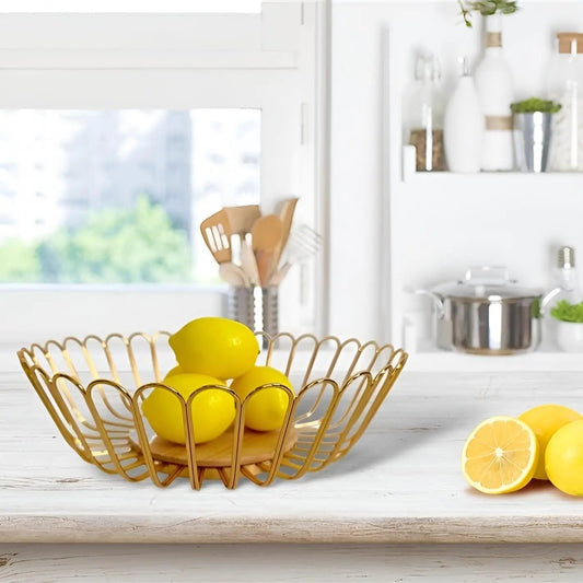 Panier à fruits en métal de haute qualité avec finition argent-or