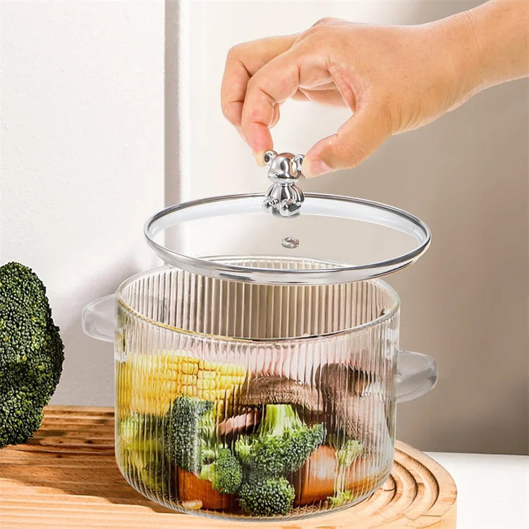 Casserole en Verre Borosilicate 1,6 L avec Couvercle Pratique