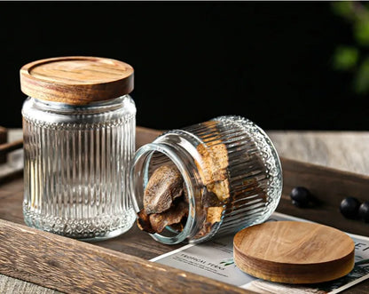 3 Bocaux Hermétiques en Verre Borosilicaté avec Couvercle en Bois