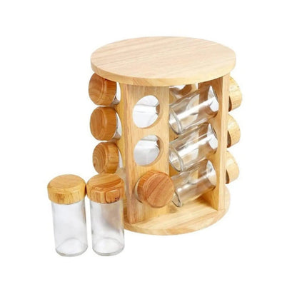 Support d'Assaisonnement Rotatif en Bois de Bambou – Multicouche pour Bouteilles de Cuisine