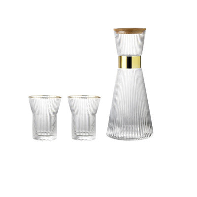 Carafe en Verre Côtelé avec Élégante Carafe à Eau avec Décoration (7 pièces)