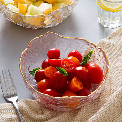 3 Bols à Salade en Verre Transparent avec Bordure Dorée