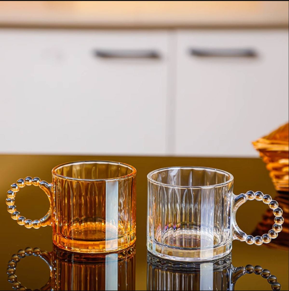 2 Tasses en Verre Européennes avec Anneau à Bulles