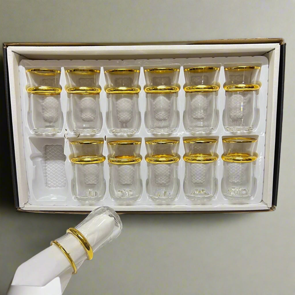 Set de 12 Verres à Thé en Verre avec Bordures Dorées