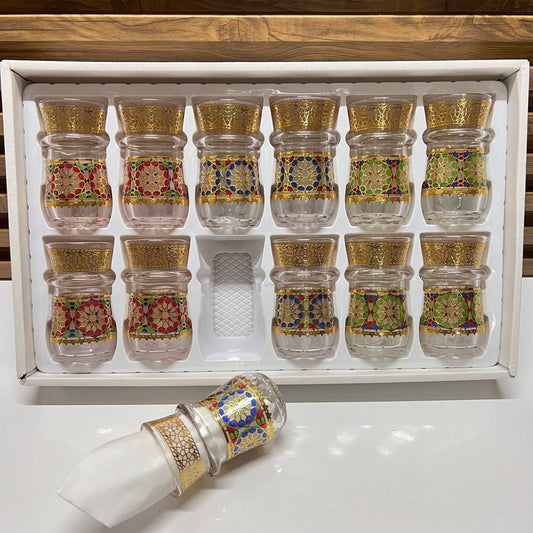 12 verres à thé marocains Zelija aux couleurs vives