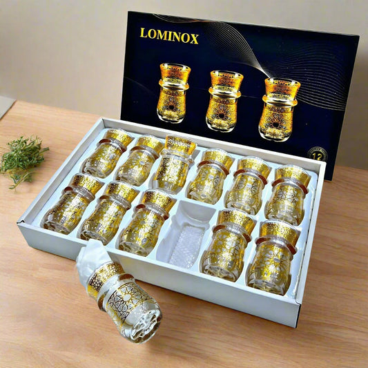 12 Verres à Thé Luxueux aux Finitions Dorées