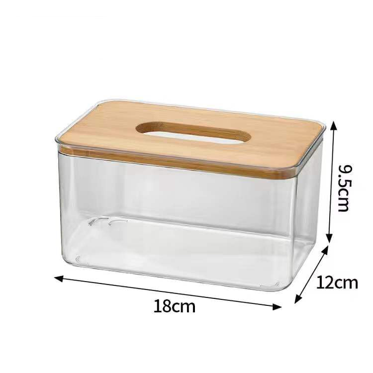 Boîte à mouchoirs transparente avec couvercle en bois parfait