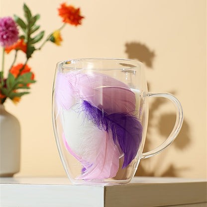 3 Tasses en Verre à Double Paroi avec Motif Plumes – Couleur Mix