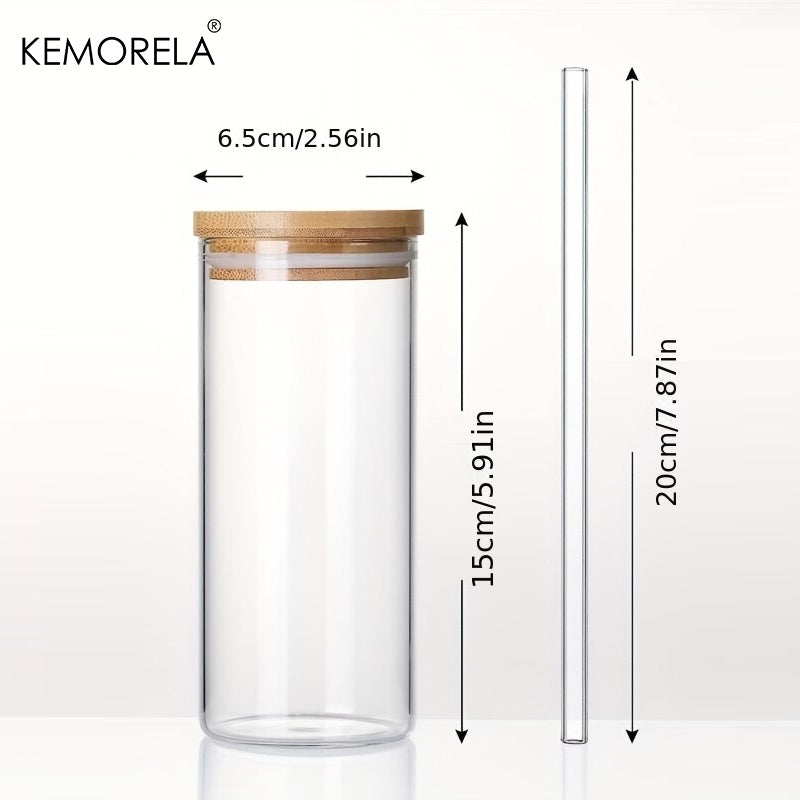 3 Verres à Boire en Verre Borosilicaté avec Paille en Bambou - 600ml