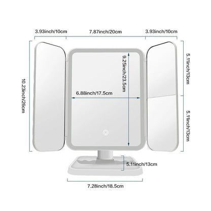 Miroir de Maquillage à Trois Volets avec Lumières LED