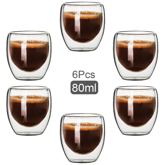 6 tasses à café en verre double paroi de 80 ml