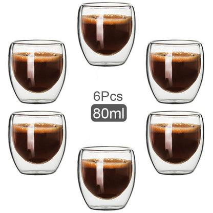 6 tasses à café en verre double paroi de 80 ml