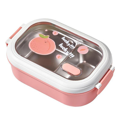 Boîte à Bento en Acier Inoxydable 1 L – Motif Dessin Animé de Fruits avec Compartiments Anti-Fuite