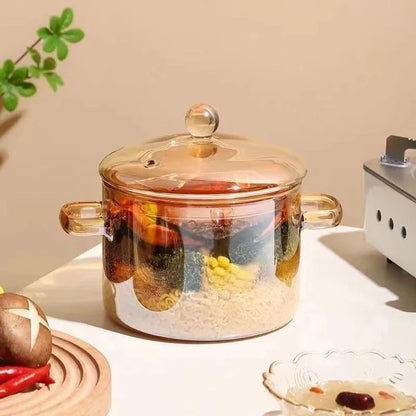 Casserole en Verre Ambré avec Couvercle - Capacité de 1,5 L