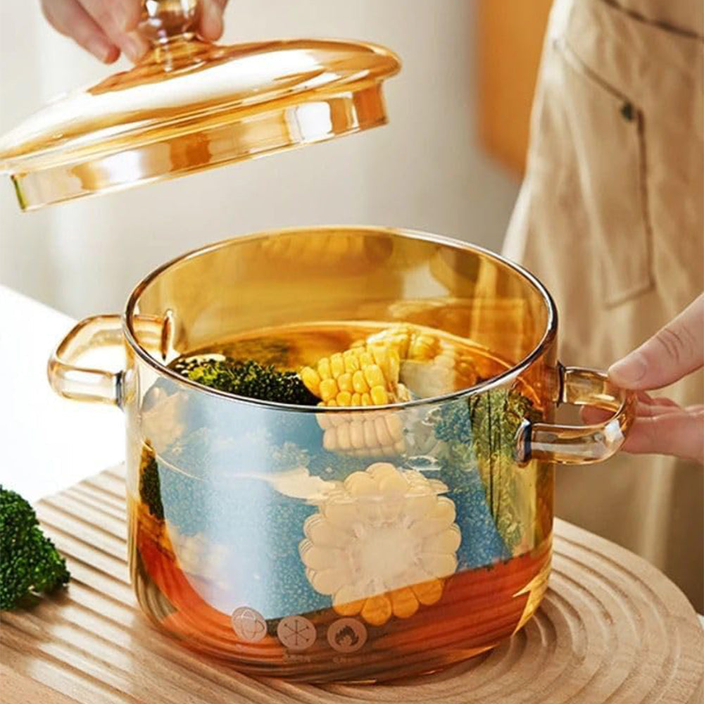 Casserole en Verre Ambré avec Couvercle - Capacité de 1,5 L