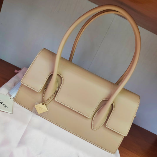 Sac à Main Rigide en Simili Cuir avec Fermeture Magnétique Beige