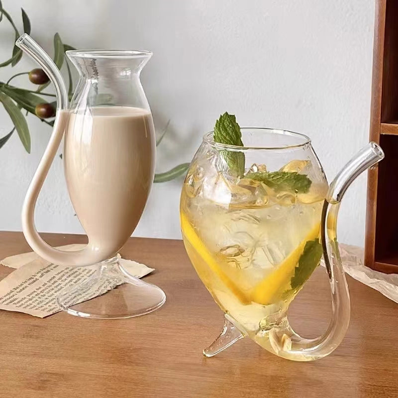 3 Tasse à Eau en Verre Transparent avec Paille Intégrée