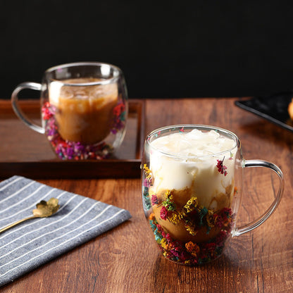 3 Tasse à Café en Verre à Double Paroi Samlife avec Poignée Couleur Mix